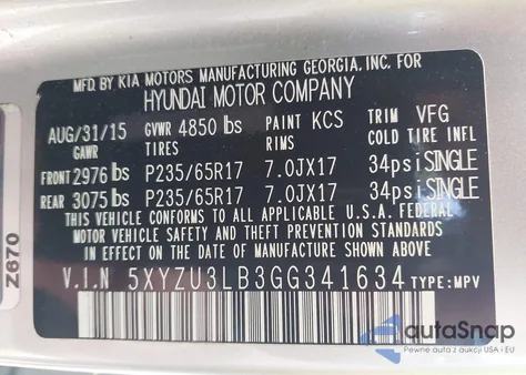 2016 Hyundai Santa Fe Sport 2.4L from USA, damaged, VIN 5XYZU3LB3GG341634